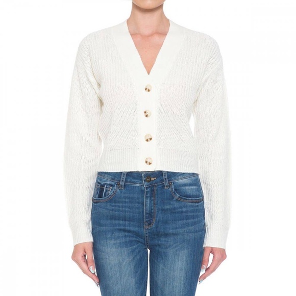 V-Neck Long Sleeve Cardigan Loose Knit Sweater Top - Picture 3 of 4